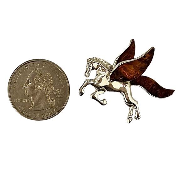 Pegasus Amber Sterling Silver 925 Pendant Charm - Picture 4 of 6